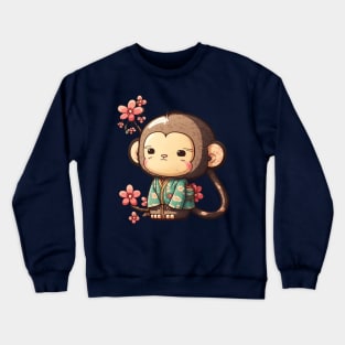 Asian monkey with spring flowers Crewneck Sweatshirt